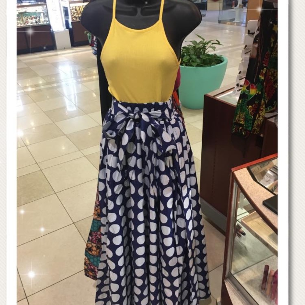 Blue and Polka Dot Dashiki Skirt
